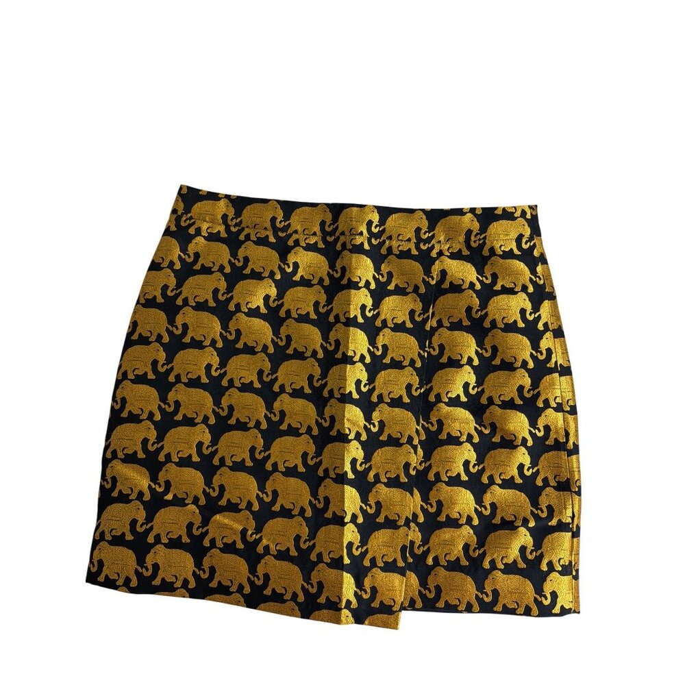 J.Crew Gold Elephant Print Mini Skirt Metallic Black Preppy Lined Altered Sz 12 - Picture 4 of 15